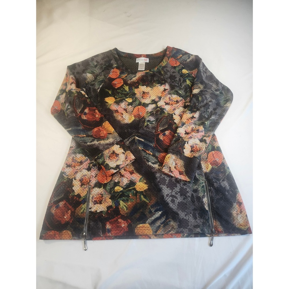Vanessa Red Bonworth Floral Side Zip Long Sleeve Top Grey Orange Small 45020